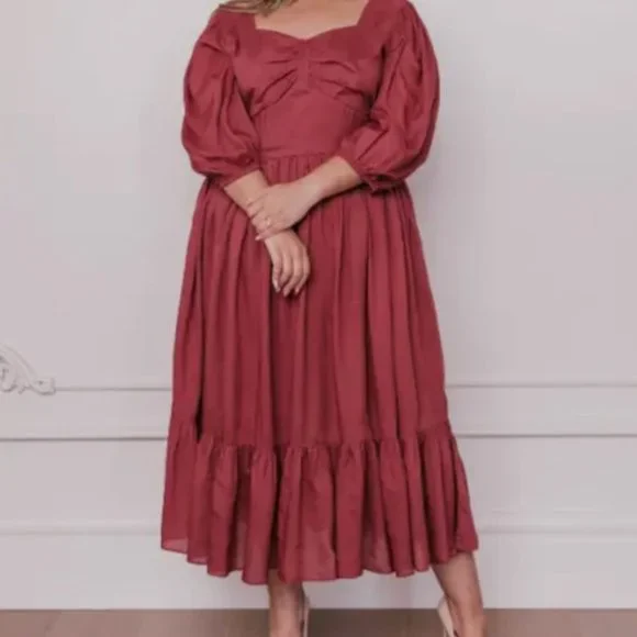 Jessakae Collection size XL midi red pear 3/4 sleeve dress - Picture 2 of 13